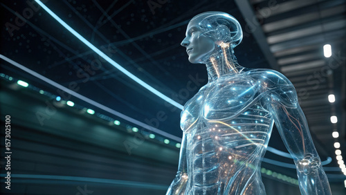 Futuristic ai system showcases agentic humanoid figure with glowing circuits and intricate designs, symbolizing advanced technology and innovation