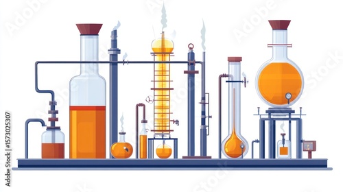 Vintage Chemical Distillery: A Retro Illustration of a Functional Chemical Plant