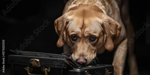 A tactical dog retrieving critical intel from a briefcase