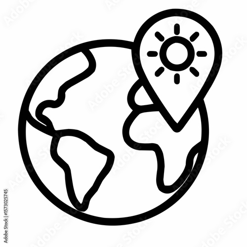 Globe with ideal climate pin. Relocation planning