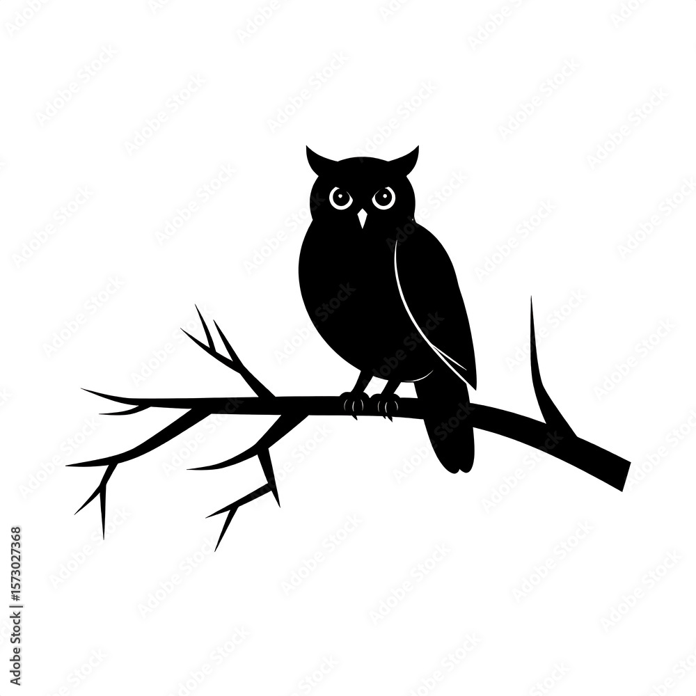 Fototapeta premium Silent Sentinel: An owl perched on a branch, a striking silhouette