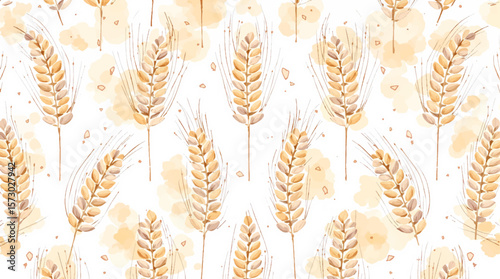 Watercolor pattern of golden wheat, evoking a cozy autumn harvest