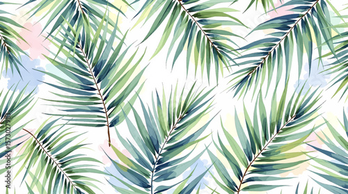 Watercolor pattern green leaves on white background	