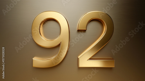 Shiny golden number 92 in 3D design