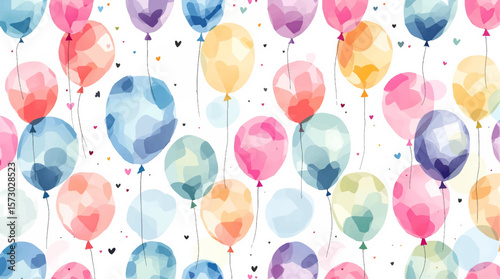Watercolor balloons on a white background. Seamless pattern	