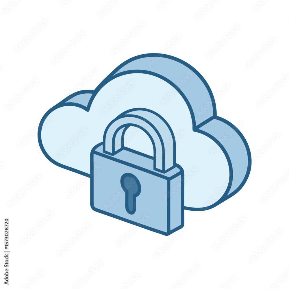 3D Cloud Lock Security Icon Vector, 3D Cloud Lock Security Icon Vector,