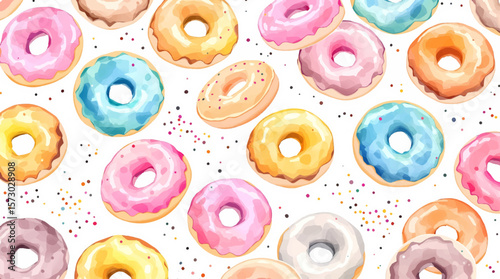Watercolor Sweet desserts pattern on white background