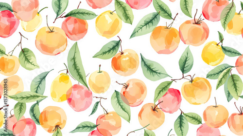 Watercolor yellow cherries on white background seamless vector pattern	