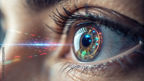 Close up view of human eye showcases intricate details and vibrant colors, highlighting connection between agentic AI systems and human perception