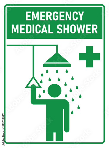 Emergency medical shower sign and symbol in green and white