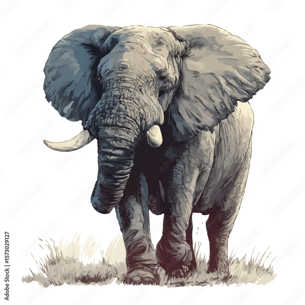 Naklejka premium Majestic African Elephant Walking Through Grassland