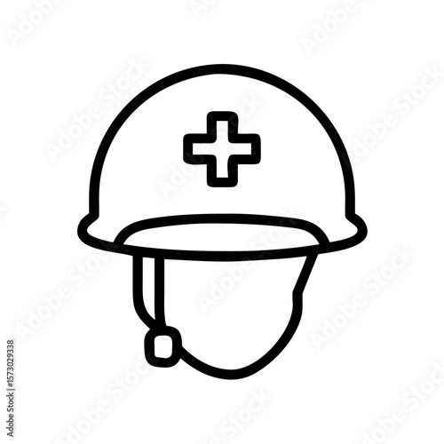 A simple illustration of a military helmet with a medical cross on the front, embodying the essence of healthcare service.