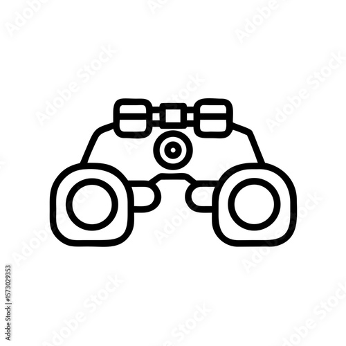 A minimalist monochrome vector of binoculars, isolated, perfect for outdoor exploration, and observing distant objects. The simple, clean lines create a modern, stylish design.