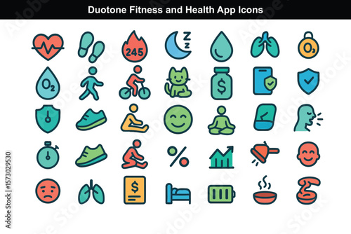 Duotone Fitness and Health App Icons for Smartwatch UI