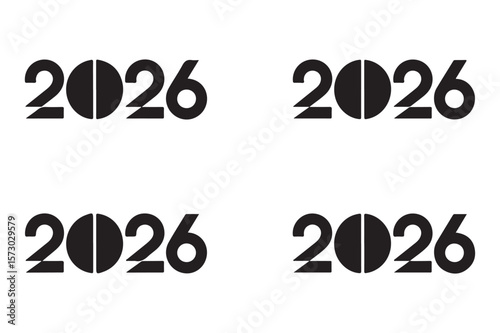 Black Bold 2026 Year Number Design Four Repeating Instances White Background vector