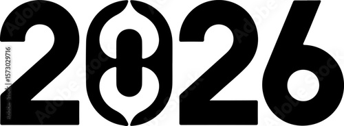 Bold Black Number 2026 Year Design Graphic New Year Calendar Date vector