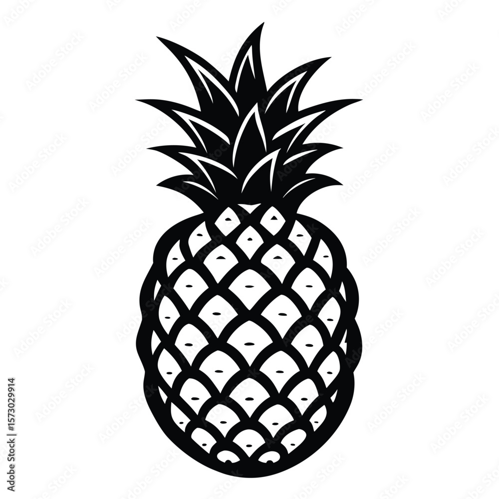 Obraz premium Stylized black and white pineapple silhouette with diamond pattern