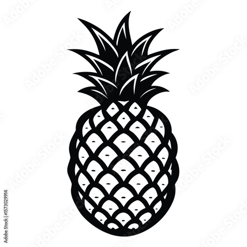 Stylized black and white pineapple silhouette with diamond pattern