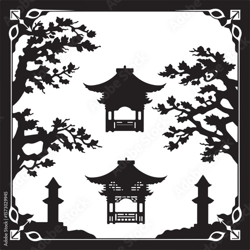 japanese garden with lanterns