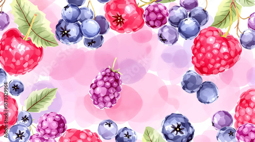 Watercolor pattern berries on white background