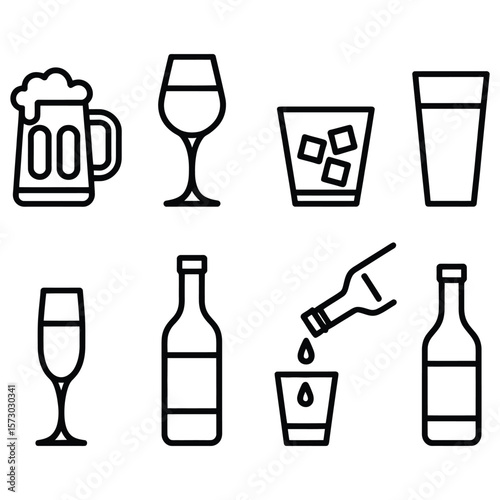 Beverage Icons Collection beer mug wine glass