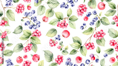 Watercolor pattern berries on white background