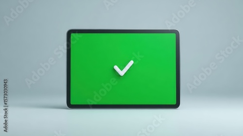 Green Screen Tablet Checkmark: Approved, Success, Correct
