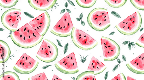 Watercolor pattern watermelon on white background