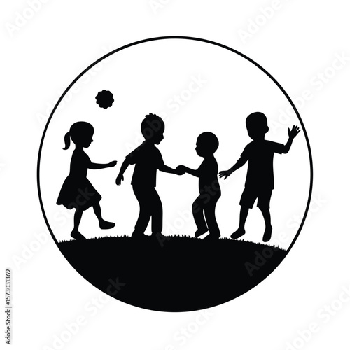 vector silhouettes of kids playing in a field