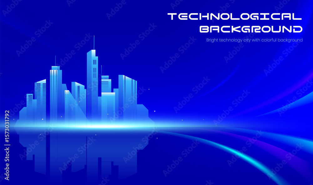 Fototapeta premium A futuristic city with a bright horizontal technological background