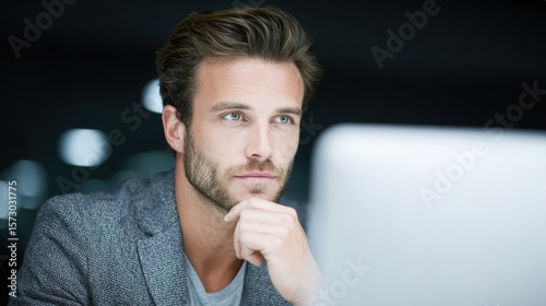 Thoughtful Man Working. Technology, Focus, Innovation.