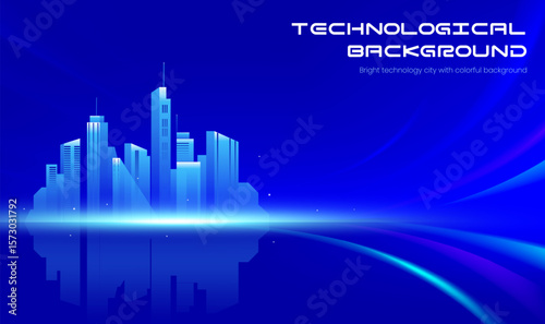 A futuristic city with a bright horizontal technological background