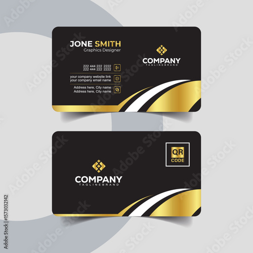 Creative Black and Gold Business Card Template  with Wavy Bottom Edge