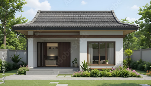 Modern House Design with Open Layout: Functional Living Room, Kitchen, and Bedroom