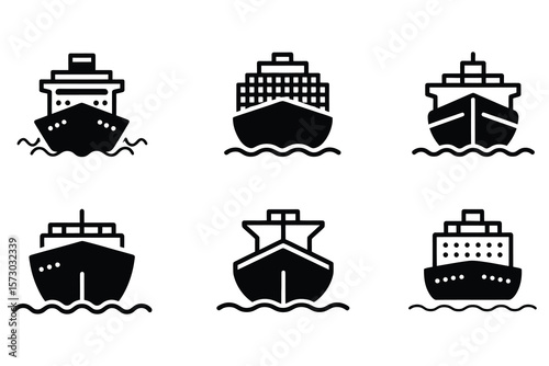 Black ship icons on white background boat vessel