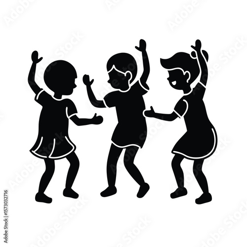 diverse group of kids silhouetted in dancing vector art