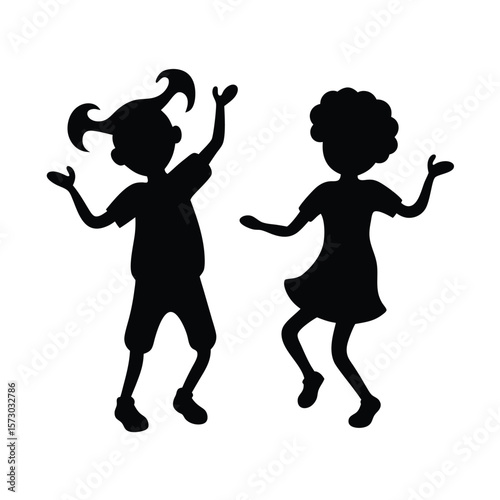 dancing silhouettes of kids happy movement vector art