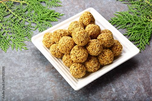Indian sweet snack food - sesame balls.