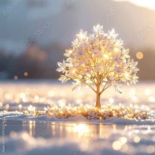 A charming small tree adorned with twinkling fairy lights, creating a warm and inviting glow, perfect for festive decorations or cozy settings.