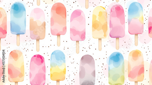 Watercolor pattern ice cream white background