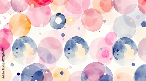  Simple watercolor geometric background. Colorful circles seamless pattern. Hand painted abstract illustration