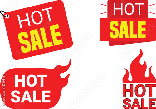 
Vector art of four hot sale banners with various designs, including fire and flames, ideal for creating urgent and exciting promotions