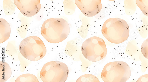 Potato Watercolor Seamless Pattern on a white background. Can be used for kitchen textile prints, product packaging design.