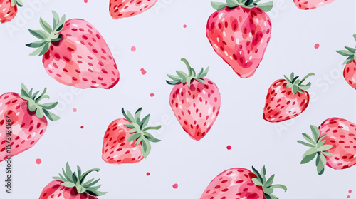  Watercolor pattern strawberries on white background