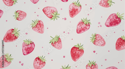  Watercolor pattern strawberries on white background
