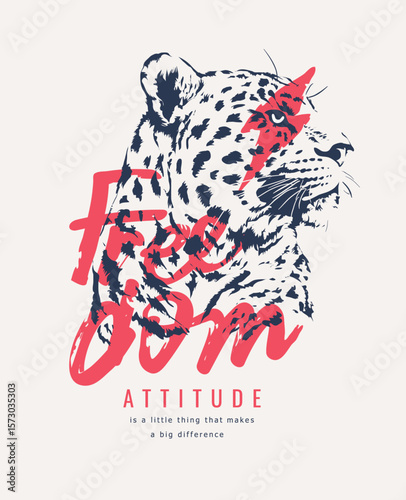 freedom calligraphy slogan with leopard graphic vector illustration