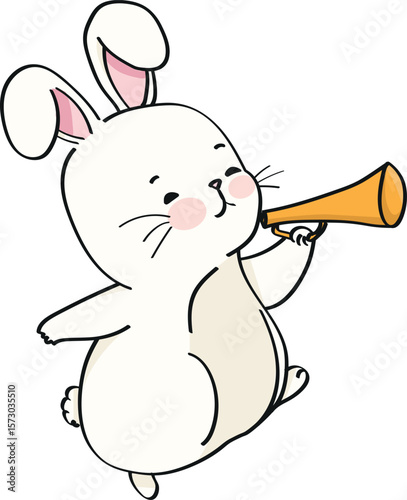 cute bunny musical trumpet illustration