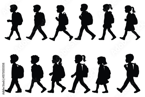 Children walking with backpacks school students