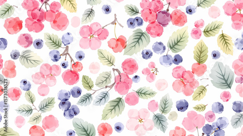 Watercolor pattern berries on white background