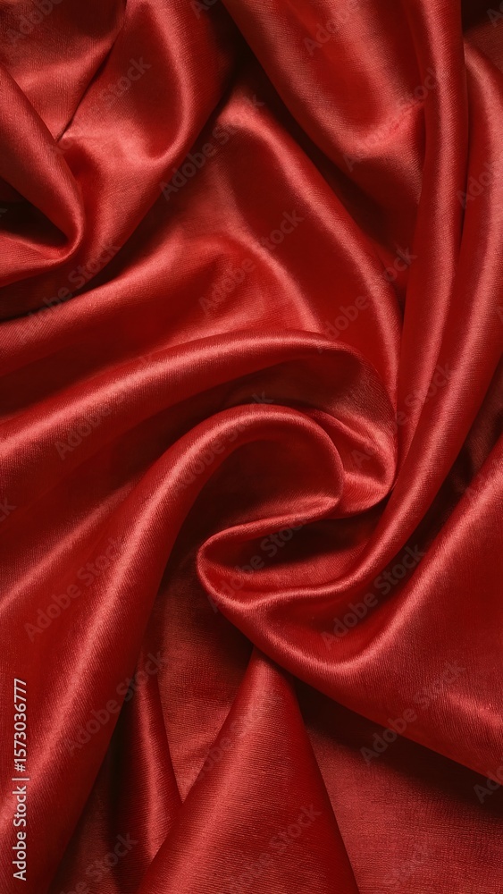 Fototapeta premium Luxurious Red Satin Fabric with Elegant Folds and Rich Texture
